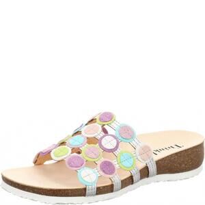 NEW THINK! women's julia circle slide in silver estate 9000